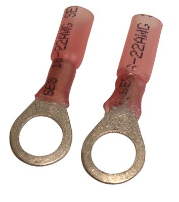 RED 20-18 GAUGE CRIMP & SEAL HEAT SHRINK TERMINAL WITH #8 RING