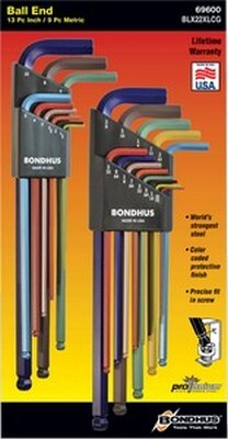 .050"-3/8" & 1.5MM-10MM COLORGUARD BALL END L-WRENCH 22 PIECE SET