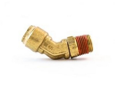 3/8" D.O.T. AIR BRAKE X 1/8" N.P.T. PUSH-IN 45* MALE ELBOW FITTING BRASS (1880-6-2)