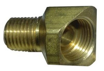 1/4" TUBE SIZE FEMALE INVERTED FLARE X 1/8" N.P.T. MALE 45* ELBOW BRASS FITTING (352-4)