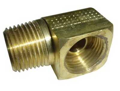 3/8" TUBE SIZE FEMALE INVERTED FLARE X 3/8" N.P.T. MALE 90* ELBOW BRASS FITTING (402-6-6)