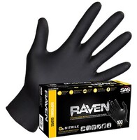 RAVEN MEDIUM BLACK POWDER FREE NITRILE 6 MIL THICK GLOVES 100PC BOX