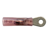 RED 20-18 GAUGE SEALED SOLDER HEAT SHRINK TERMINAL WITH #10 RING