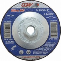 4-1/2" X 1/4" X 5/8-11 CGW ULTRA DEPRESSED CENTER ALUMINUM OXIDE GRINDING WHEEL