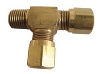 1/8" N.P.T. MALE X 1/4" D.O.T. NYLON AIR BRAKE RUN TEE BRASS (1471-4)