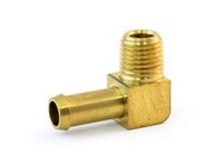 3/8" TUBE SINGLE BARB X 1/4" N.P.T. MALE 90* BRASS FITTING (1571)